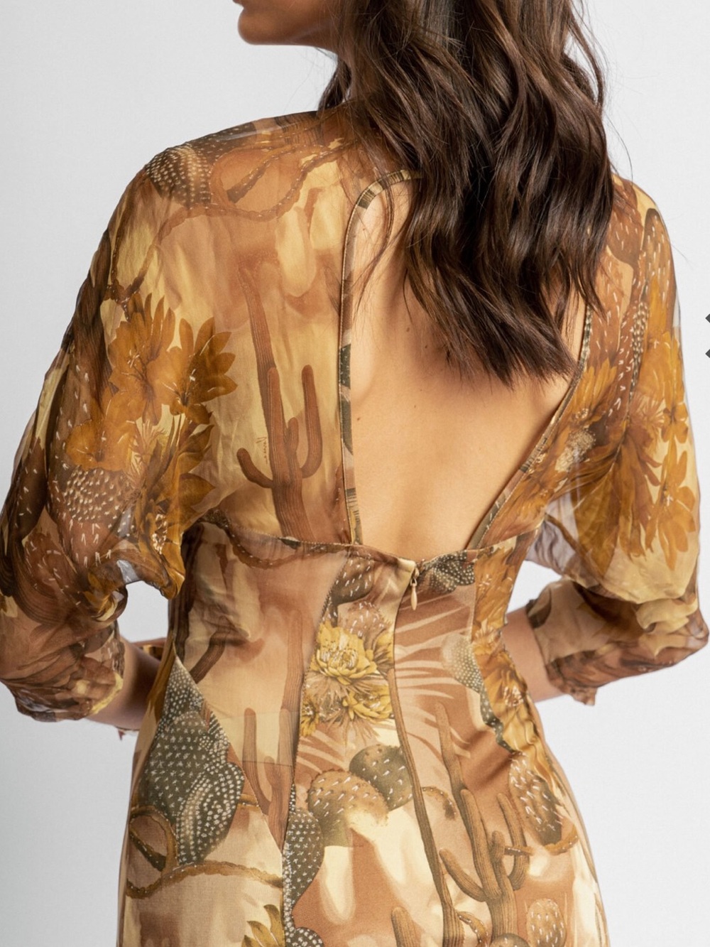 VERSACE VINTAGE SPRING/SUMMER 2006 CACTUS PRINT SILK CHIFFON DRESS - Picture 5 of 17